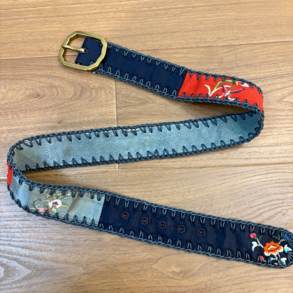 Lucky Brand Belt Women Large Vintage Patchwork Embroidered Boho Y2K Indie Sleaze